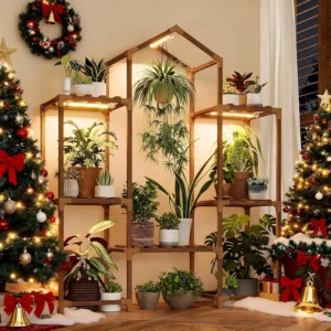 Wood Plant Shelf with Lights